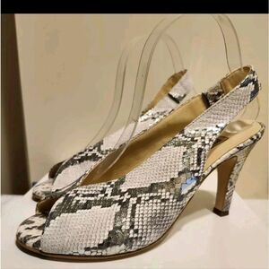 NWT Paul Green "Avanti" Gray Snake Leather Peeptoe Pumps US 8.5/5.5 Ret.$315